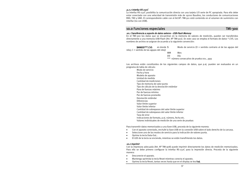 0 funciones especiales tmi-300 | Checkline TMI-300 User Manual | Page 39 / 56