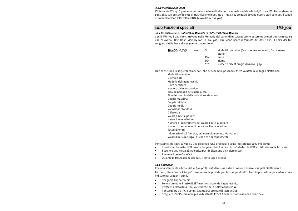 0 funzioni speciali tmi-300 | Checkline TMI-300 User Manual | Page 50 / 56