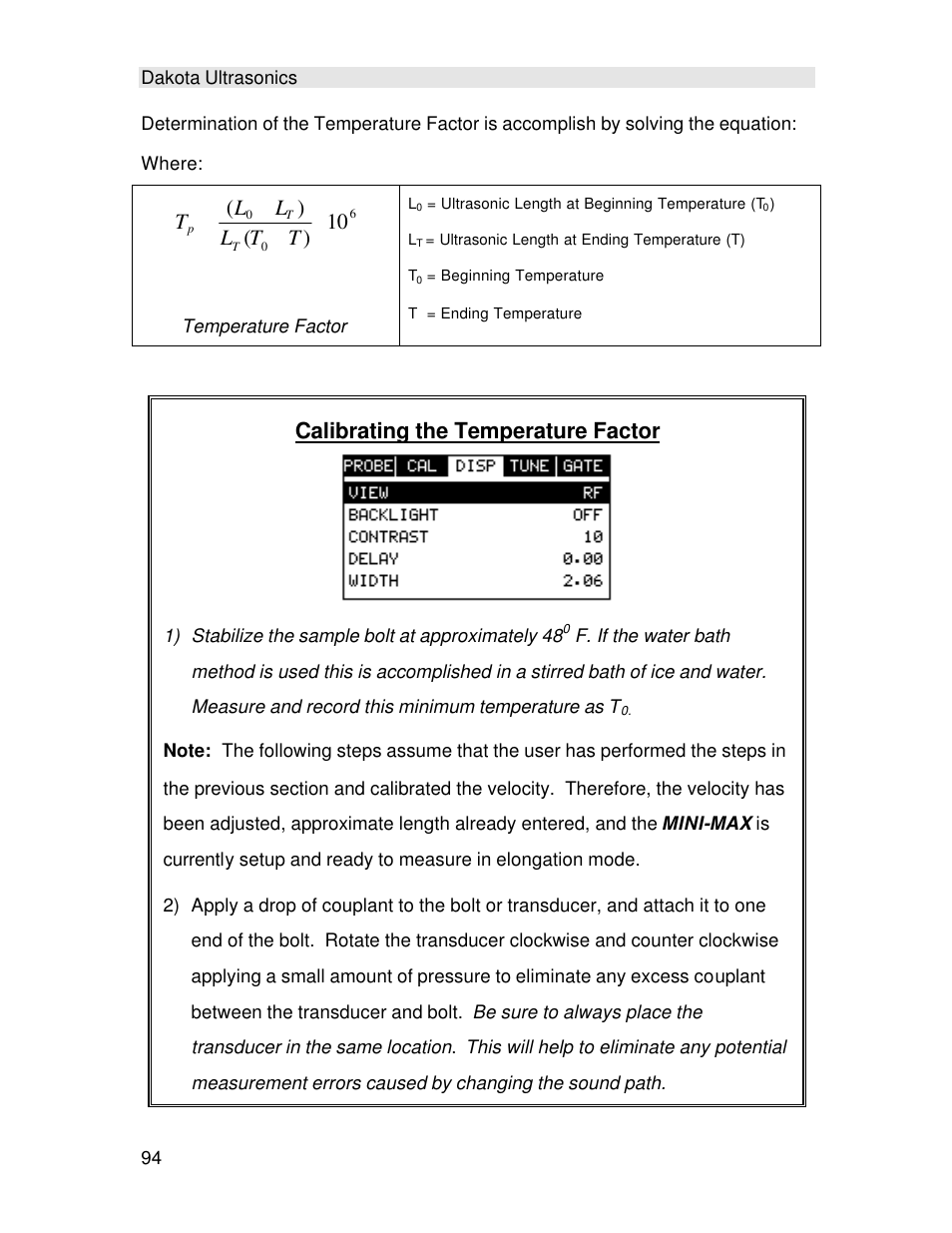 Calibrating the temperature factor | Checkline TI-MINIMAX User Manual | Page 100 / 181