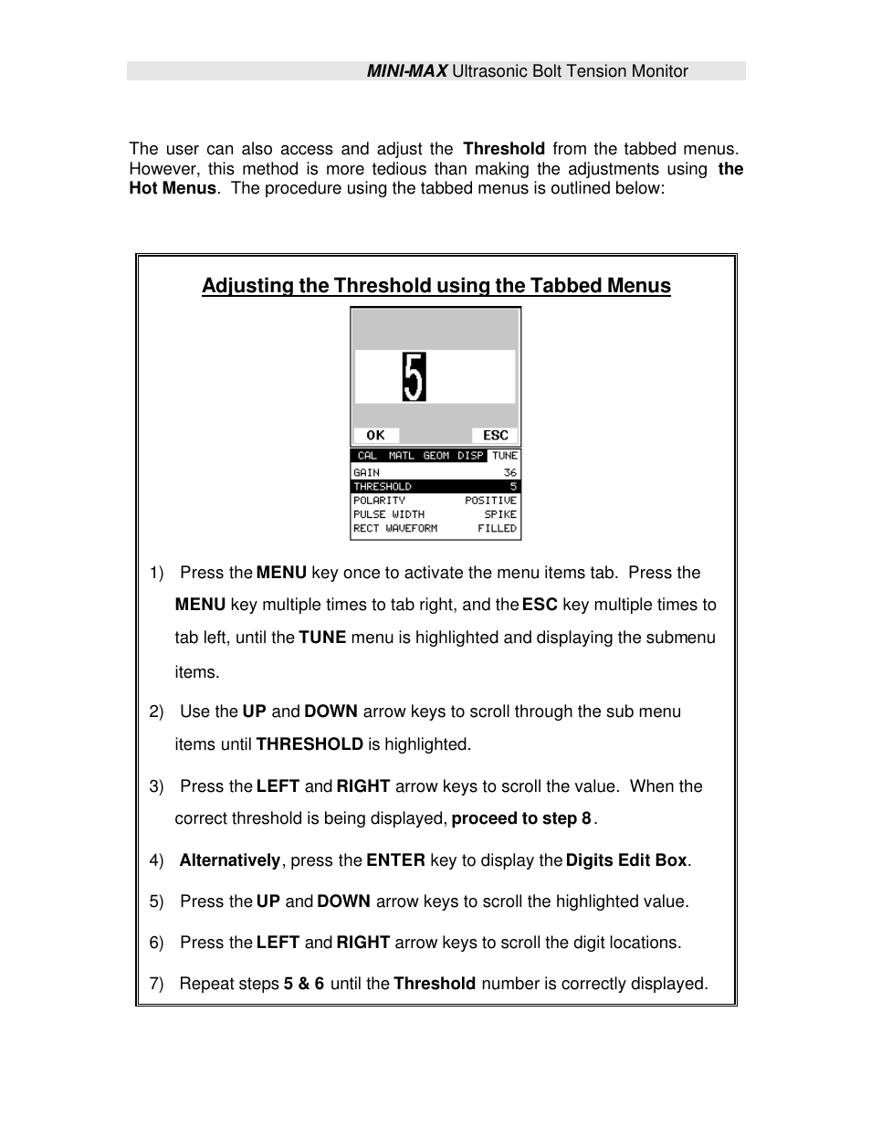 Adjusting the threshold using the tabbed menus | Checkline TI-MINIMAX User Manual | Page 135 / 181
