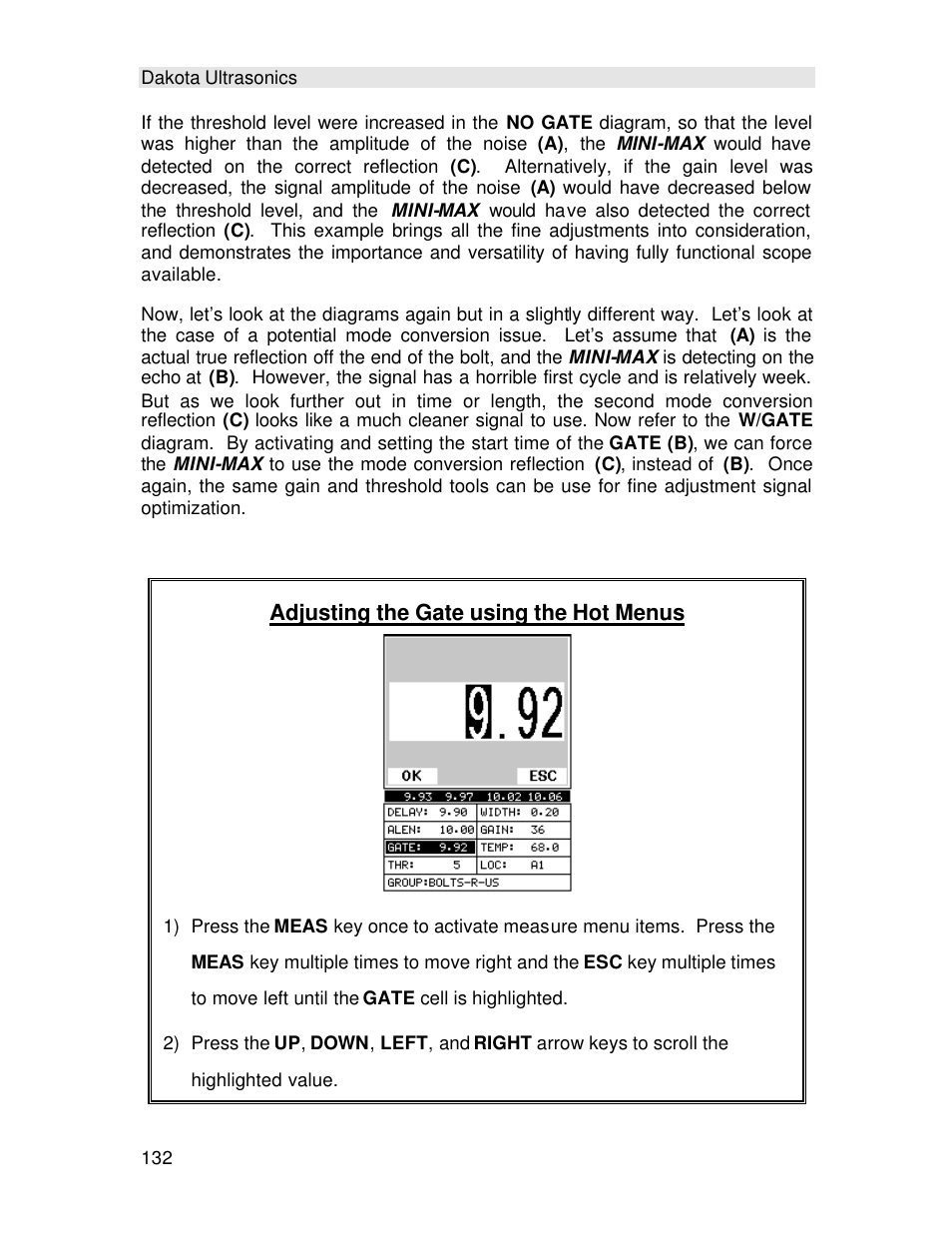 Adjusting the gate using the hot menus | Checkline TI-MINIMAX User Manual | Page 138 / 181
