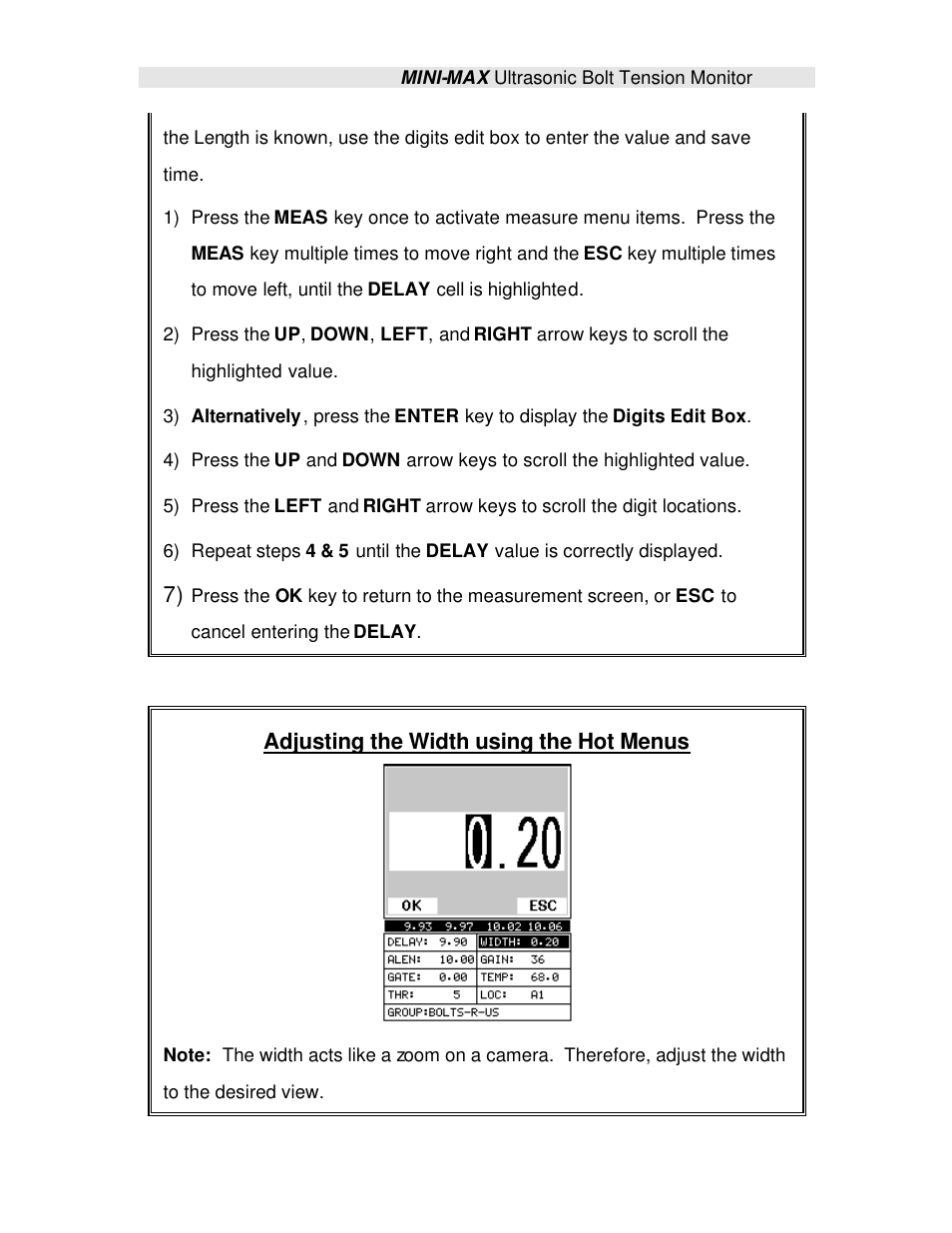 Adjusting the width using the hot menus | Checkline TI-MINIMAX User Manual | Page 143 / 181