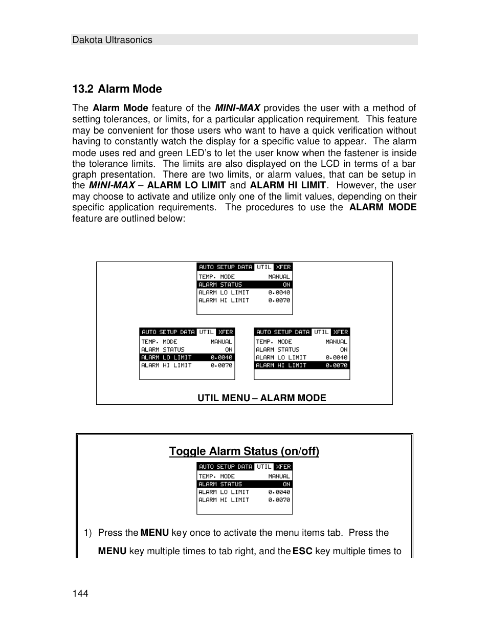 2 alarm mode, Toggle alarm status (on/off) | Checkline TI-MINIMAX User Manual | Page 150 / 181