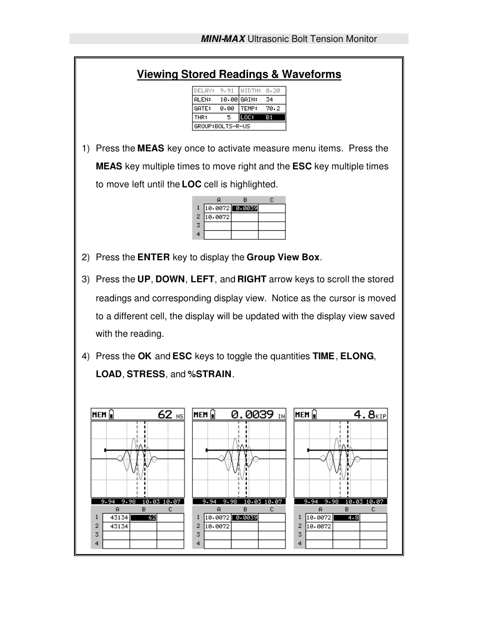 Viewing stored readings & waveforms | Checkline TI-MINIMAX User Manual | Page 165 / 181