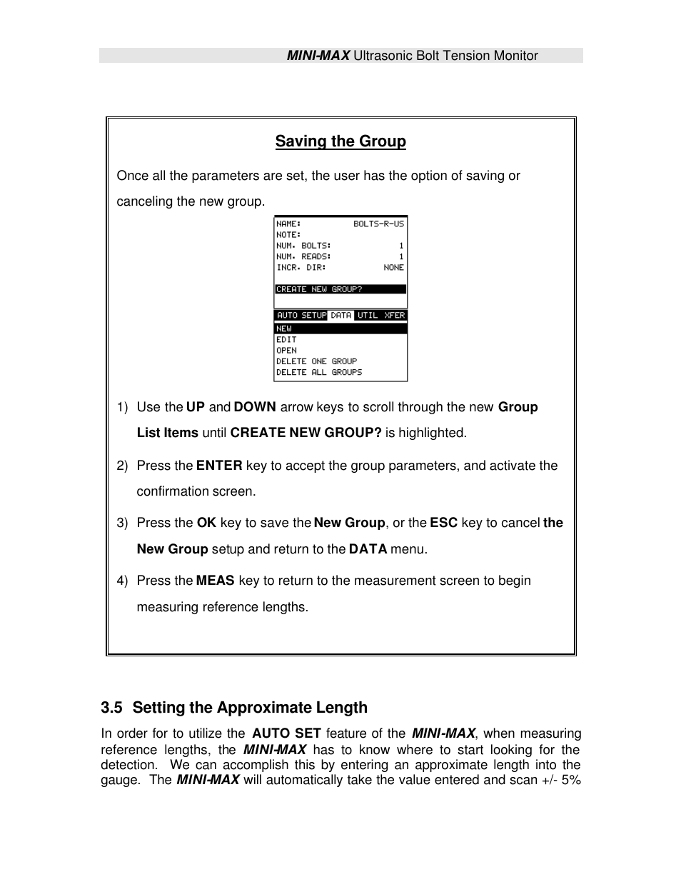 Saving the group, 5 setting the approximate length | Checkline TI-MINIMAX User Manual | Page 19 / 181