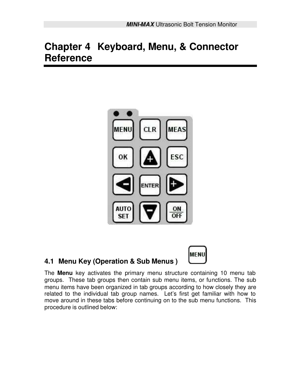 Chapter 4 keyboard, menu, & connector reference | Checkline TI-MINIMAX User Manual | Page 25 / 181