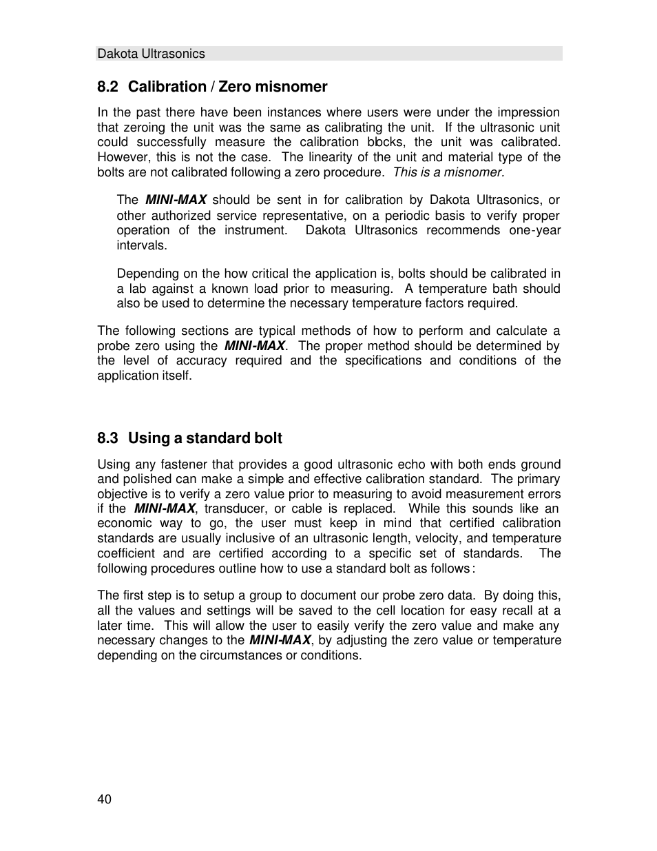 2 calibration / zero misnomer, 3 using a standard bolt | Checkline TI-MINIMAX User Manual | Page 46 / 181