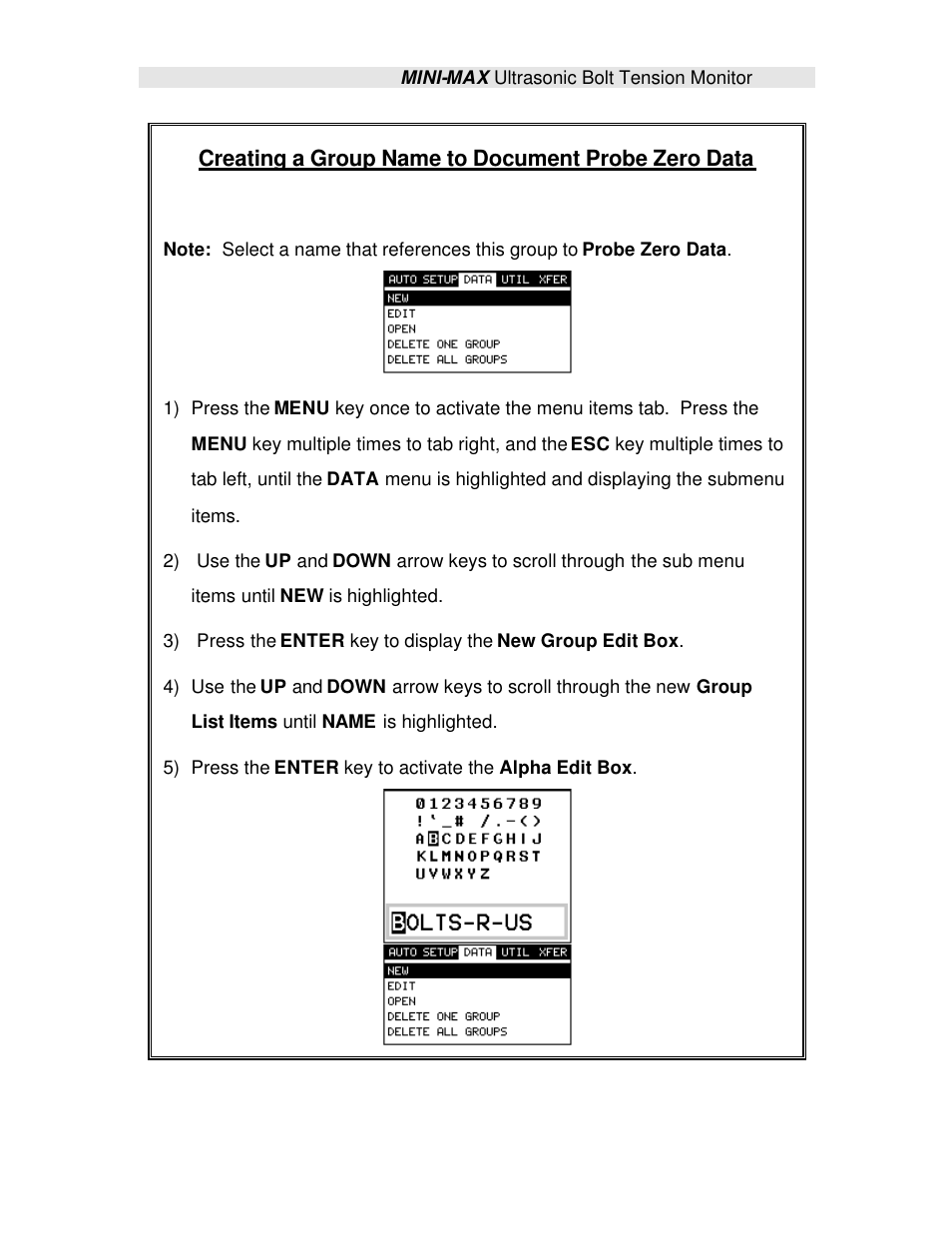 Creating a group name to document probe zero data | Checkline TI-MINIMAX User Manual | Page 47 / 181