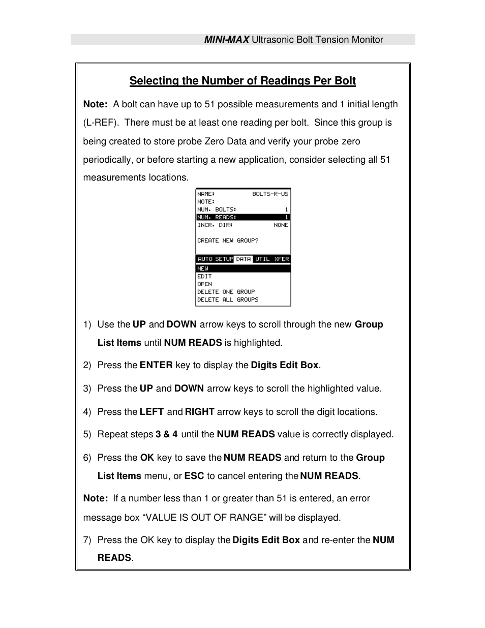 Selecting the number of readings per bolt | Checkline TI-MINIMAX User Manual | Page 51 / 181