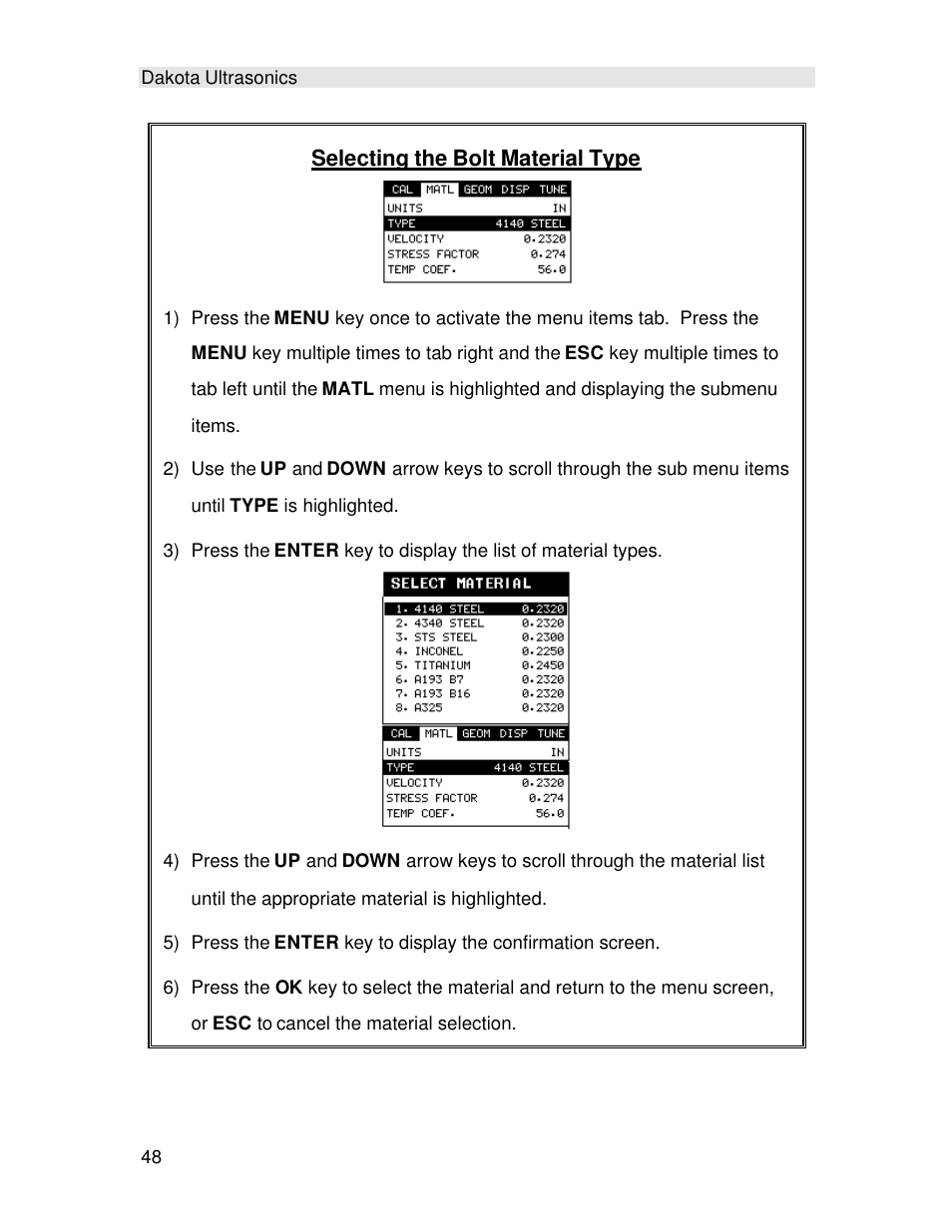 Selecting the bolt material type | Checkline TI-MINIMAX User Manual | Page 54 / 181