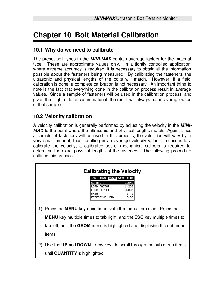 Chapter 10 bolt material calibration | Checkline TI-MINIMAX User Manual | Page 91 / 181