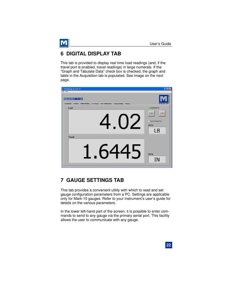 6 digital display tab, 7 gauge settings tab | Checkline MESURgauge User Manual | Page 23 / 32