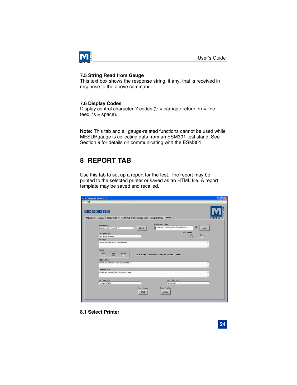 8 report tab | Checkline MESURgauge User Manual | Page 25 / 32