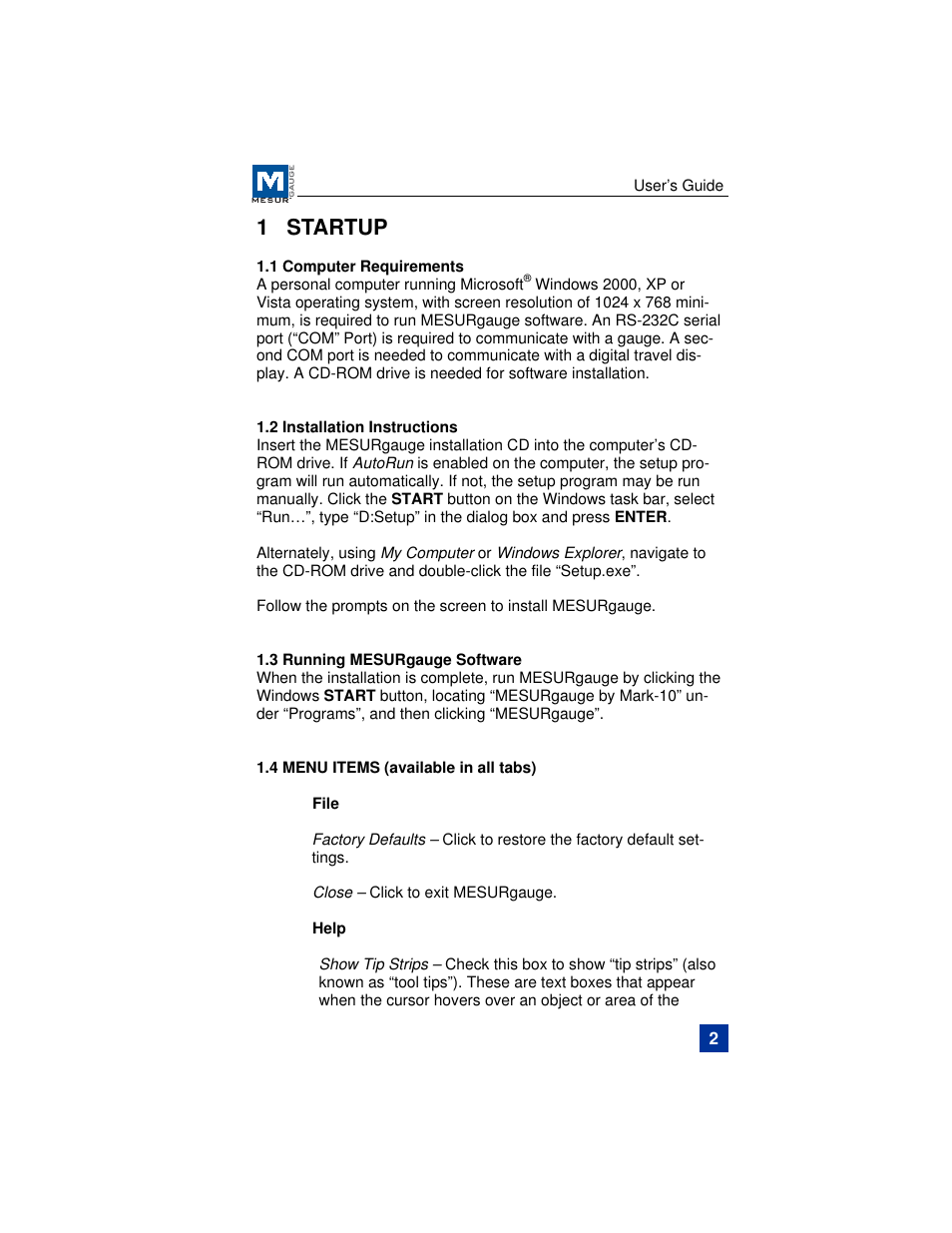 1 startup | Checkline MESURgauge User Manual | Page 3 / 32