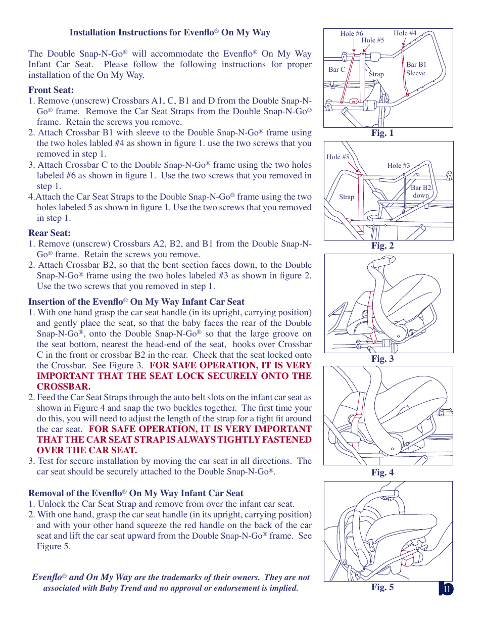 Baby Trend DOUBLE SNAP N GO 1304TW User Manual | Page 11 / 14