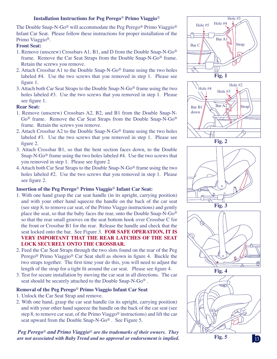 Baby Trend DOUBLE SNAP N GO 1304TW User Manual | Page 13 / 14