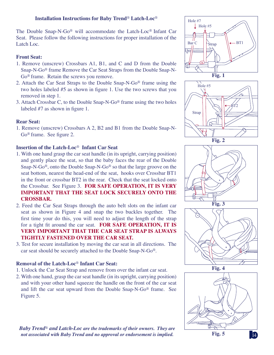 Baby Trend DOUBLE SNAP N GO 1304TW User Manual | Page 14 / 14
