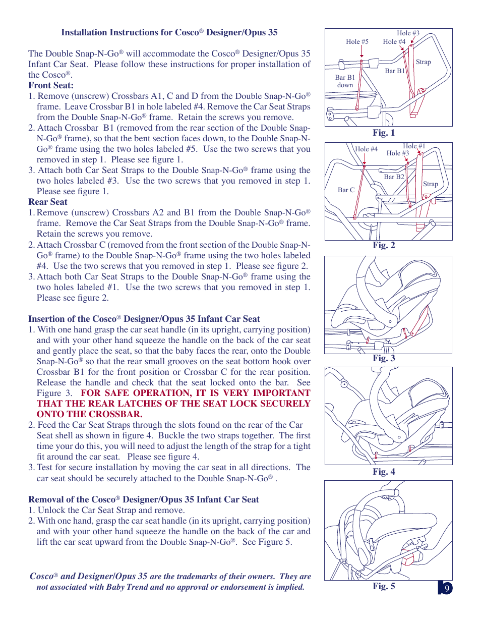 Baby Trend DOUBLE SNAP N GO 1304TW User Manual | Page 9 / 14