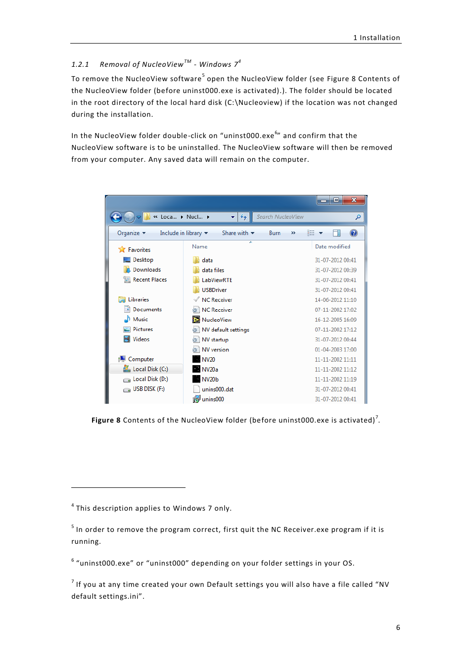 Removal of nucleoview, Windows 7, 1 removal of | Nucleoviewtm - windows 7) | ChemoMetec NC-100 User Manual | Page 16 / 76