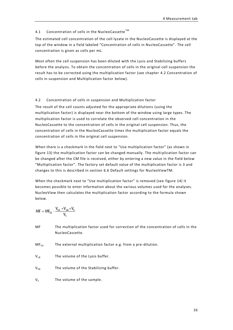 Oncentration of cells in the, Ucleo, Assette | Oncentration of cells in suspension and, Ultiplication factor | ChemoMetec NC-100 User Manual | Page 26 / 76