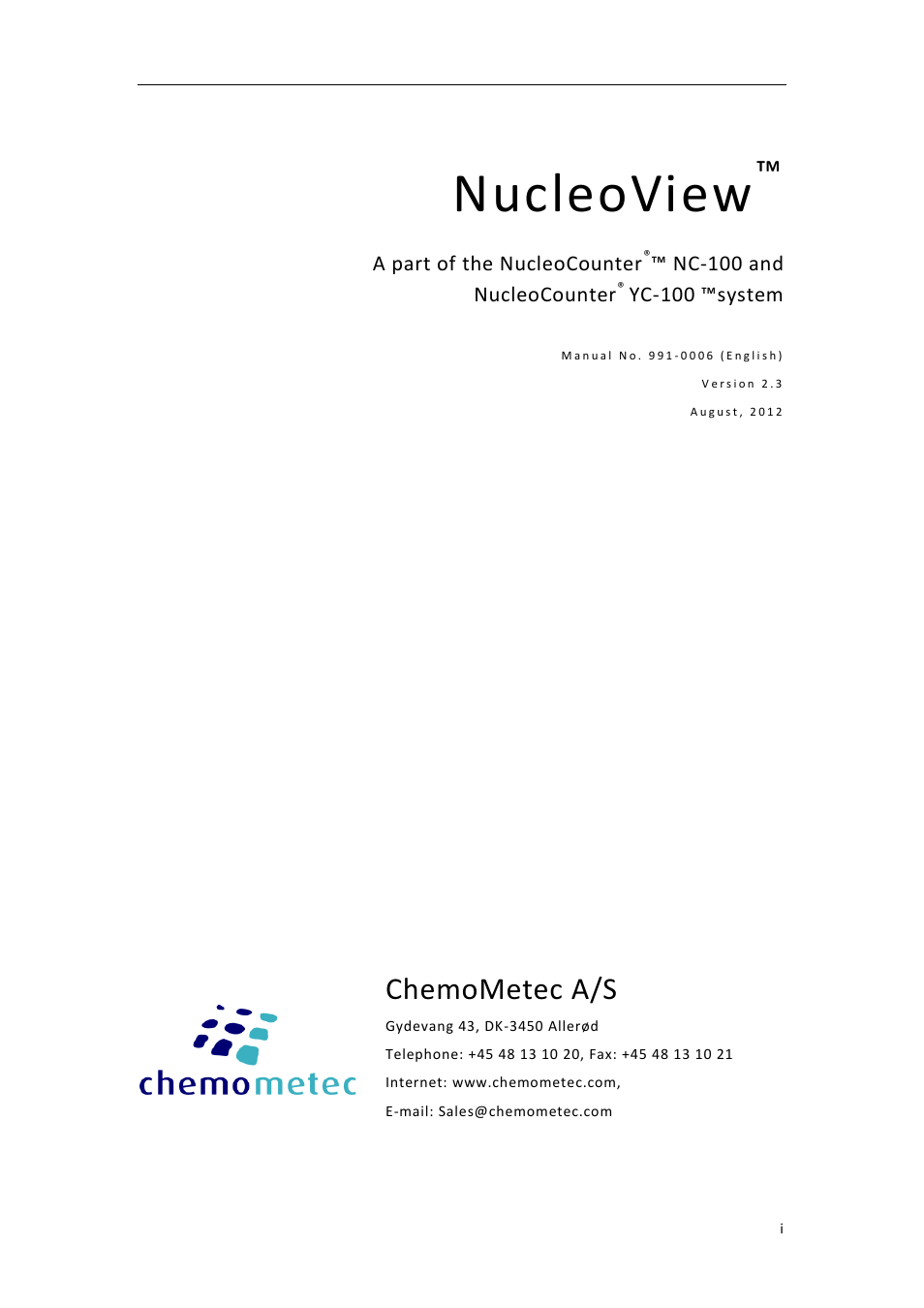 Nucleoview, Chemometec a/s | ChemoMetec NC-100 User Manual | Page 3 / 76