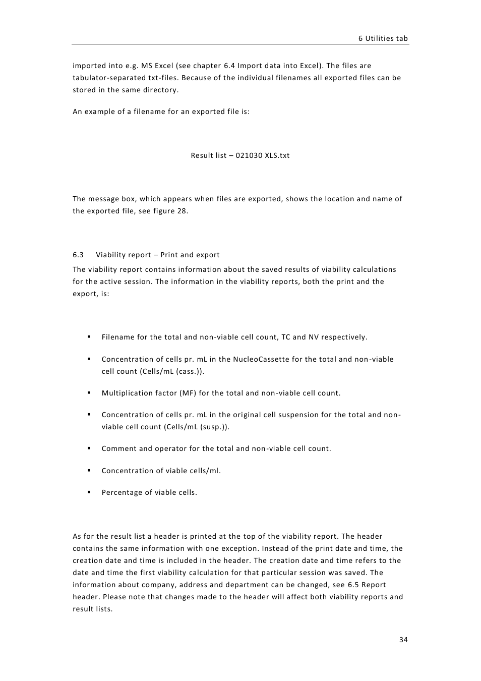 Iability report, Rint and export, 3 viability report | ChemoMetec NC-100 User Manual | Page 44 / 76