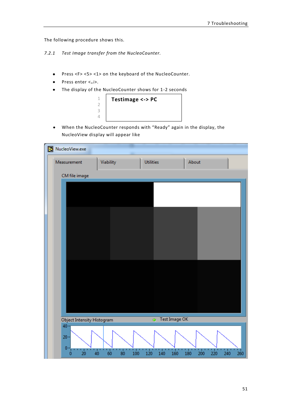 Test image transfer from the nucleocounter, Testimage <-> pc | ChemoMetec NC-100 User Manual | Page 61 / 76