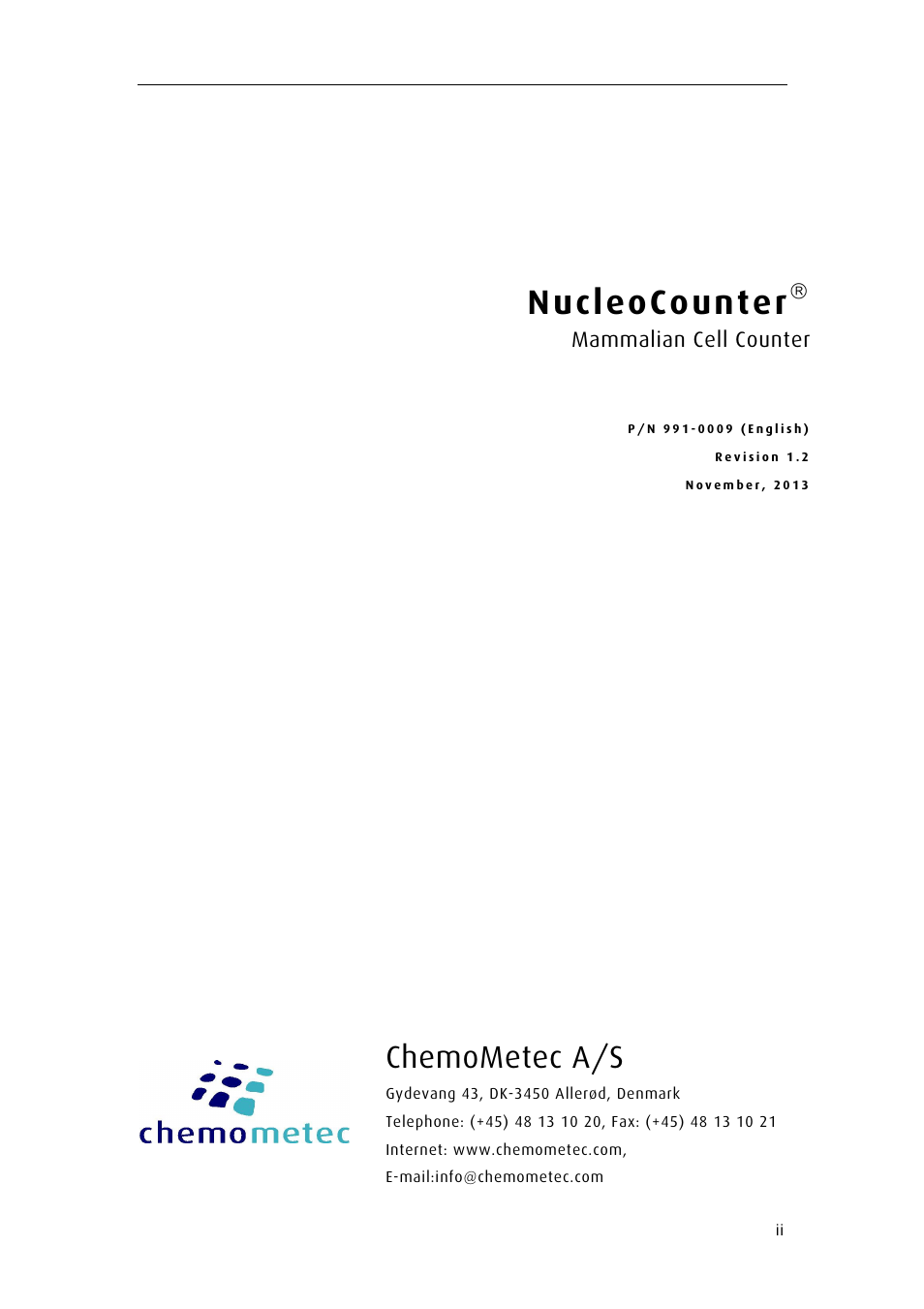 Nucleocounter, Chemometec a/s | ChemoMetec NC-100 User Manual | Page 3 / 68