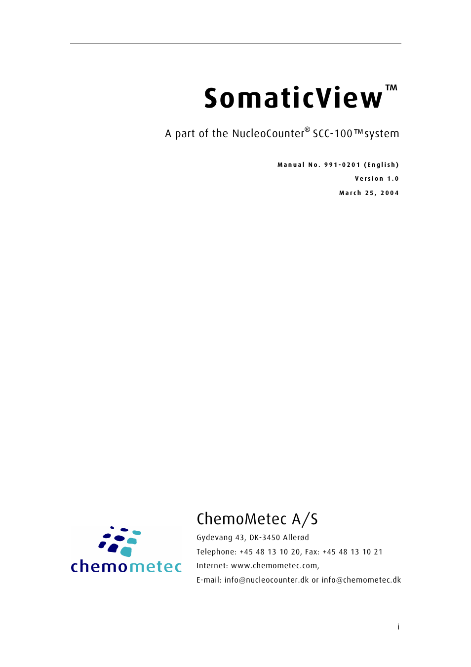 Somaticview, Chemometec a/s | ChemoMetec SCC-100 User Manual | Page 3 / 43