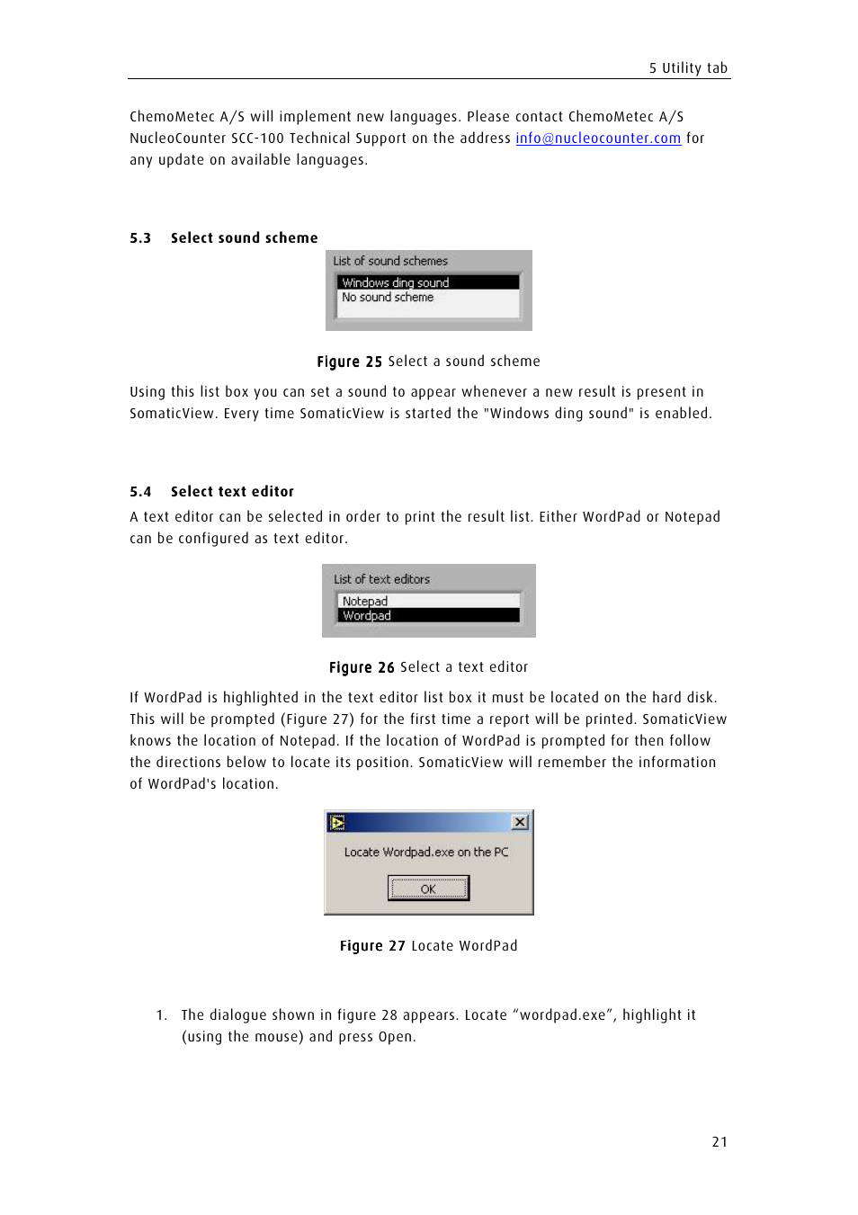 Select sound scheme, Select text editor, Elect sound scheme | Elect text editor | ChemoMetec SCC-100 User Manual | Page 31 / 43