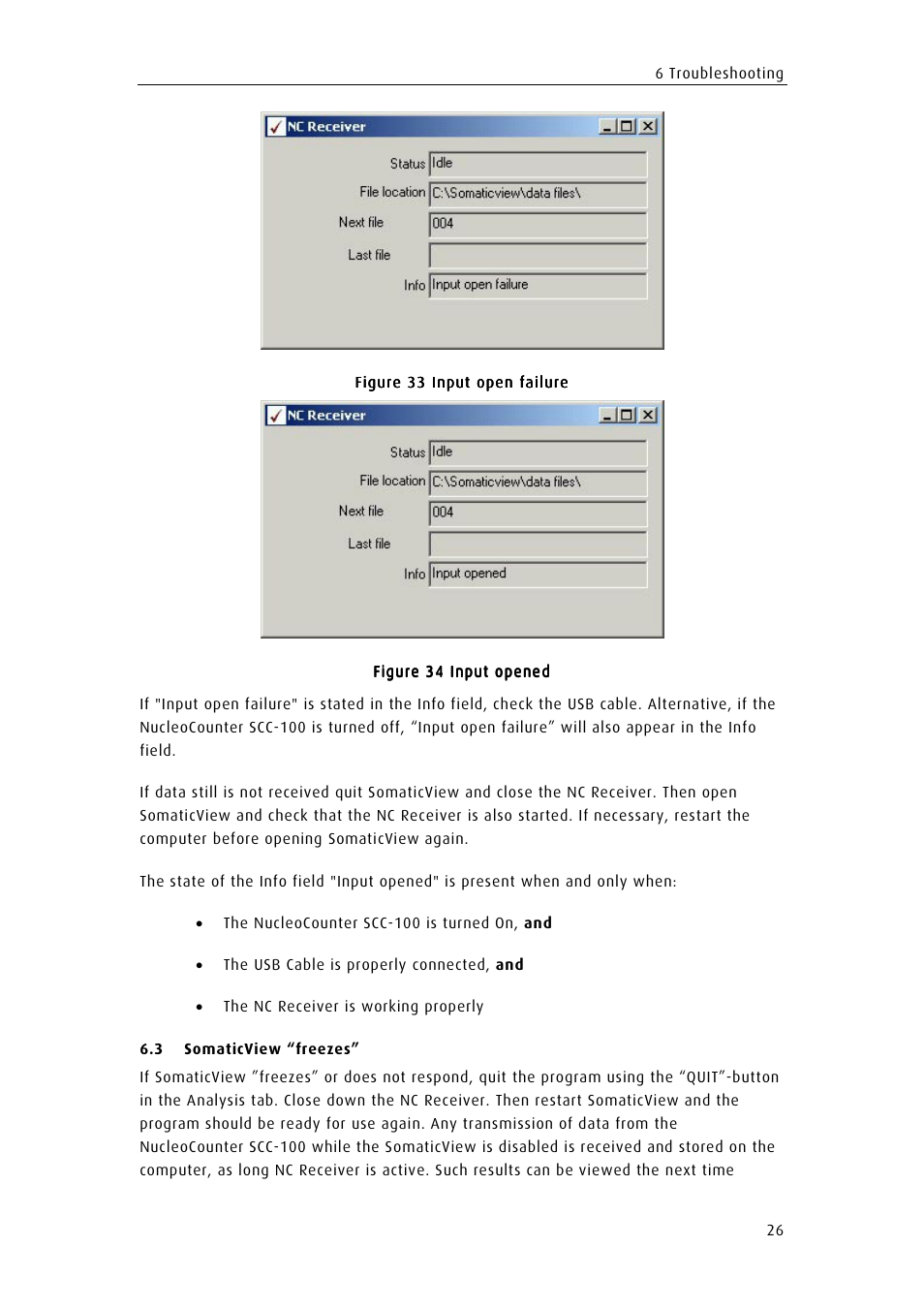 Somaticview “freezes, Omatic, Freezes | ChemoMetec SCC-100 User Manual | Page 36 / 43