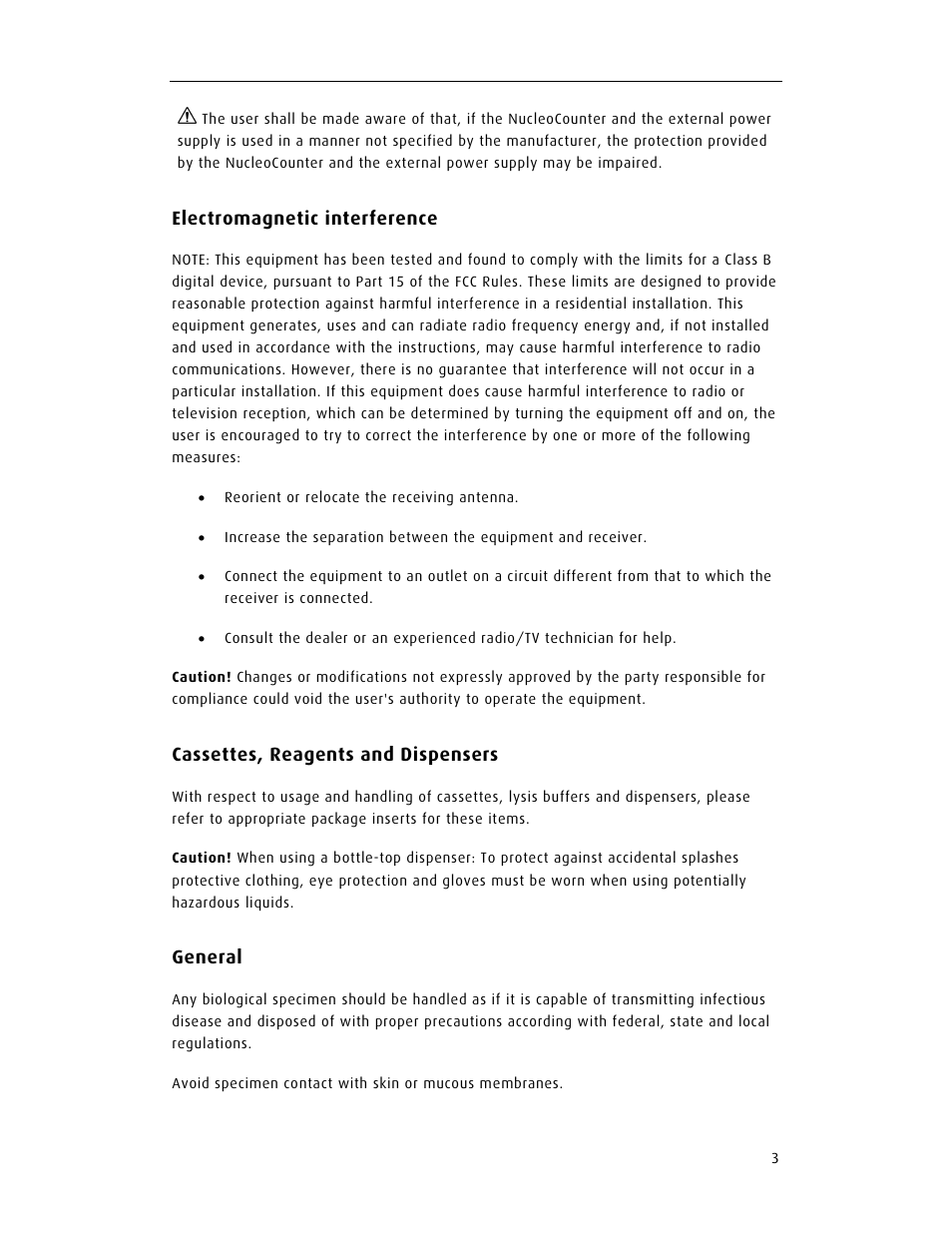 Electromagnetic interference, Cassettes, reagents and dispensers, General | ChemoMetec SCC-100 User Manual | Page 15 / 56