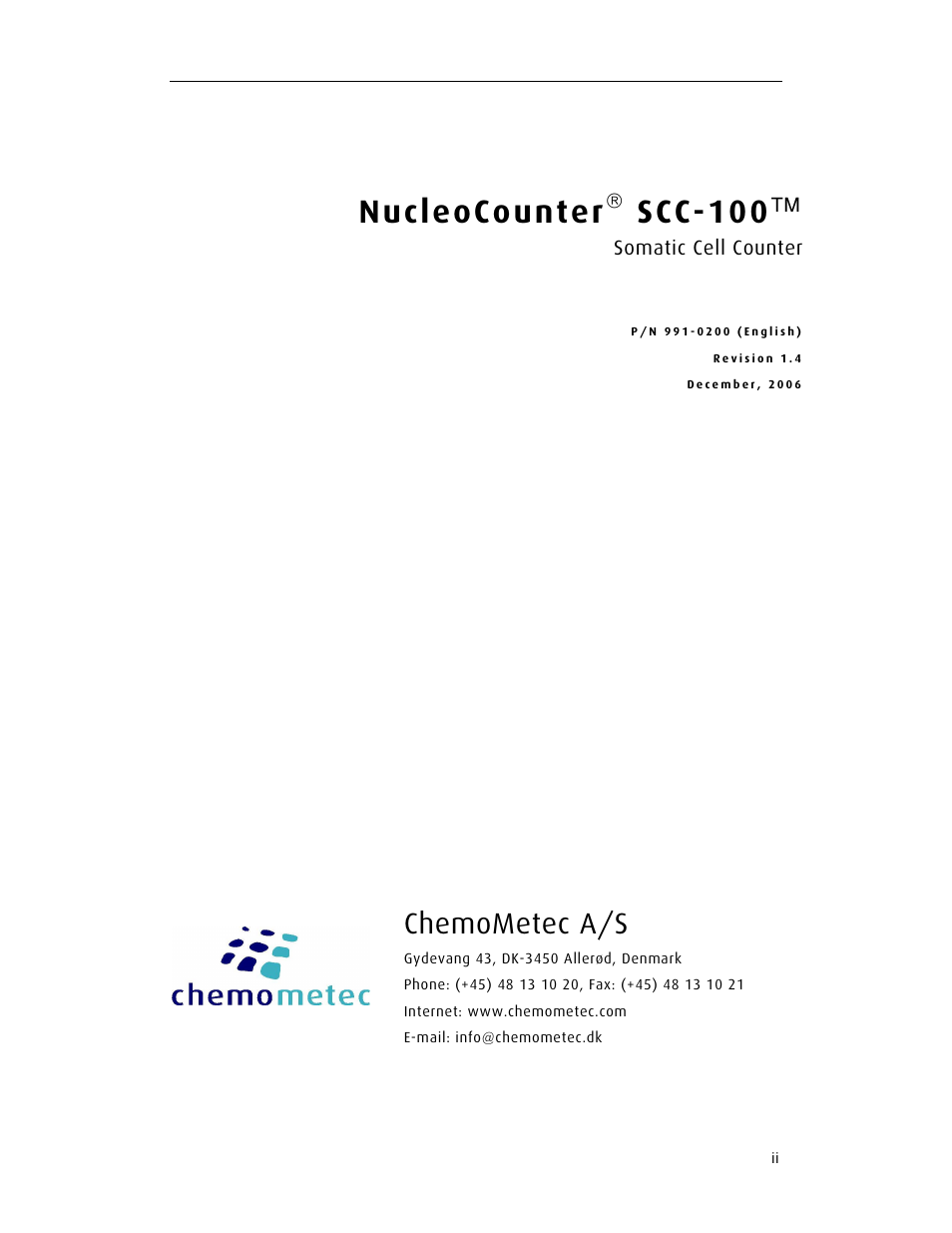 Nucleocounter, Scc-100, Chemometec a/s | ChemoMetec SCC-100 User Manual | Page 3 / 56
