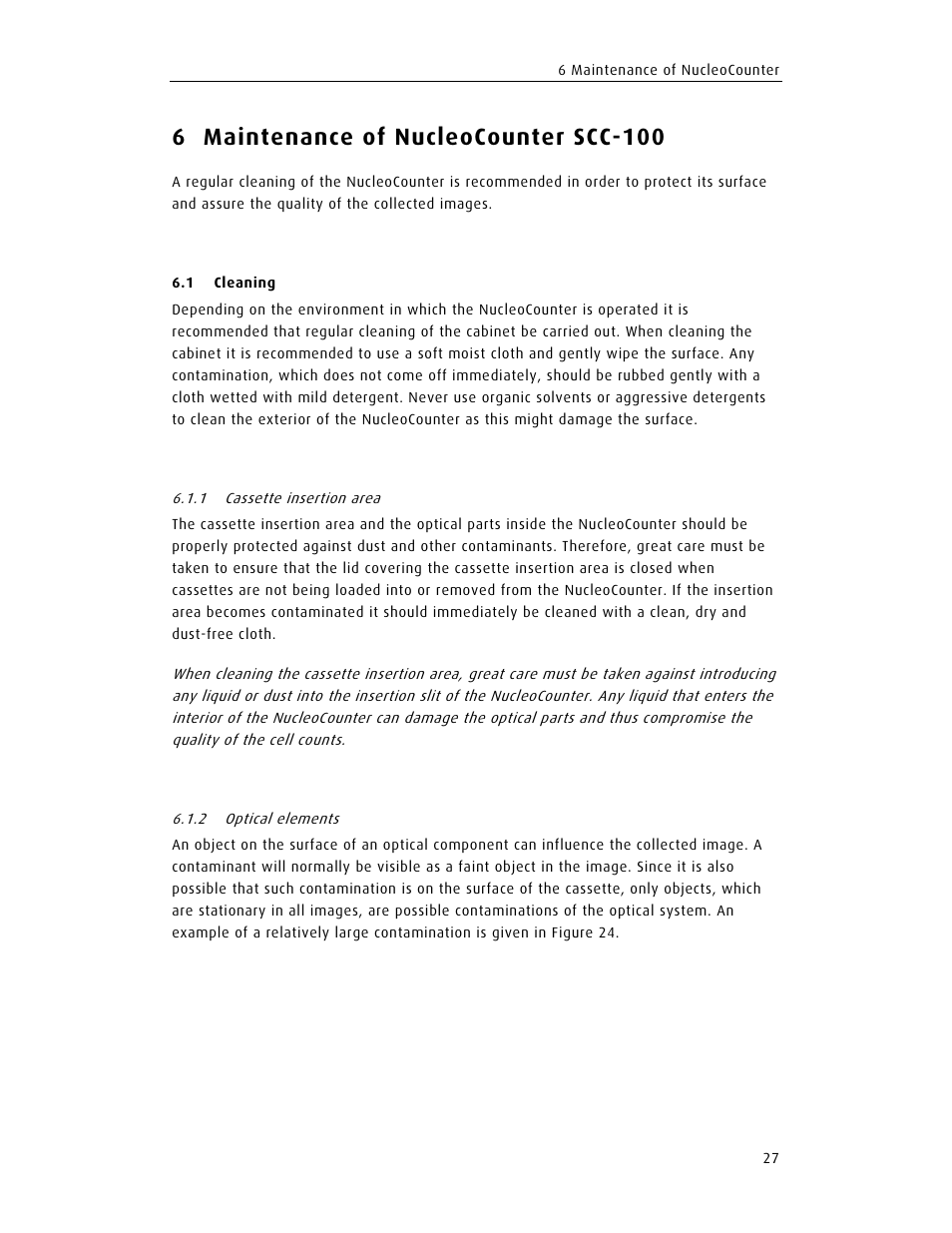 6 maintenance of nucleocounter scc-100 | ChemoMetec SCC-100 User Manual | Page 39 / 56
