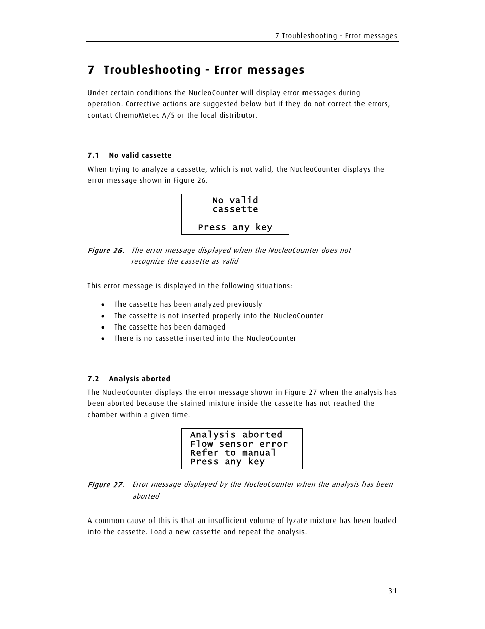 7 troubleshooting - error messages | ChemoMetec SCC-100 User Manual | Page 43 / 56