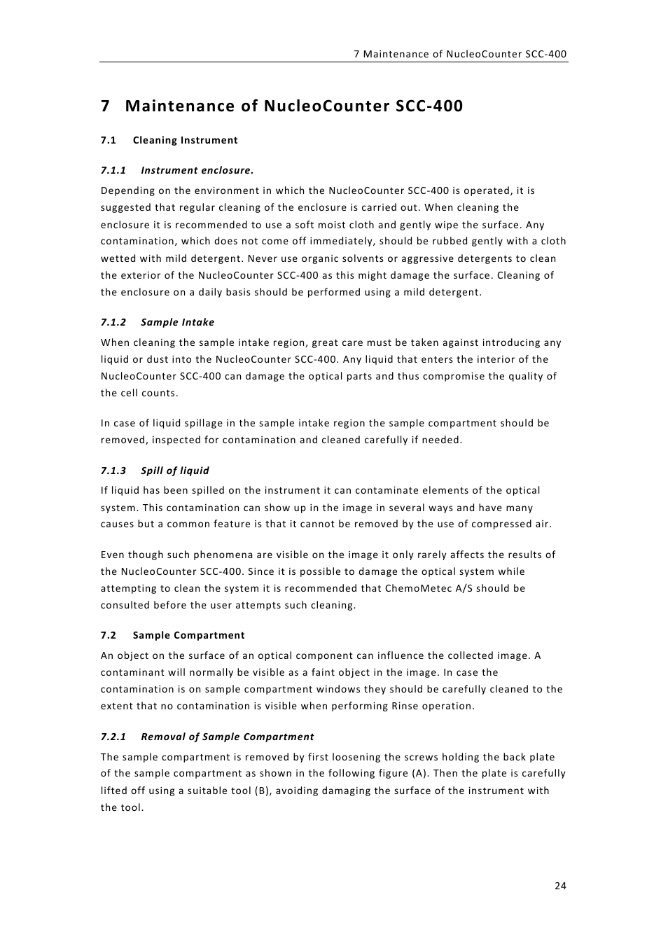 7 maintenance,of,nucleocounter,scc.400 | ChemoMetec SCC-400 User Manual | Page 38 / 51