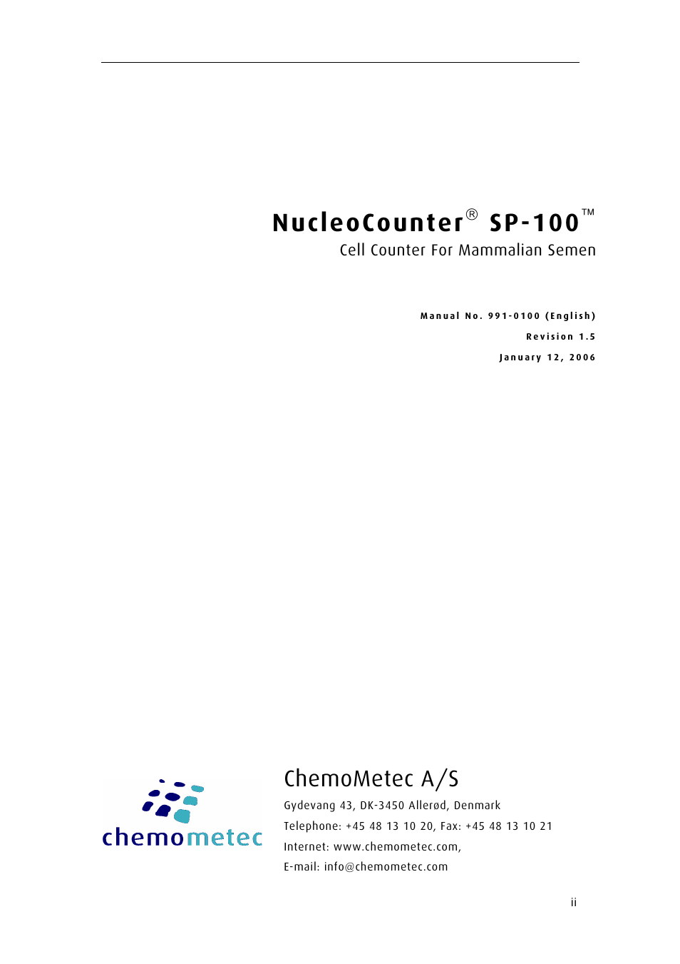 Nucleocounter, Sp-100, Chemometec a/s | ChemoMetec SP-100 User Manual | Page 3 / 78