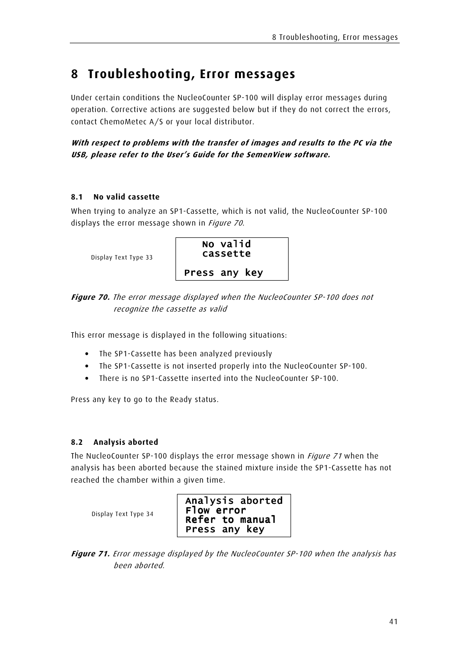 8 troubleshooting, error messages | ChemoMetec SP-100 User Manual | Page 59 / 78