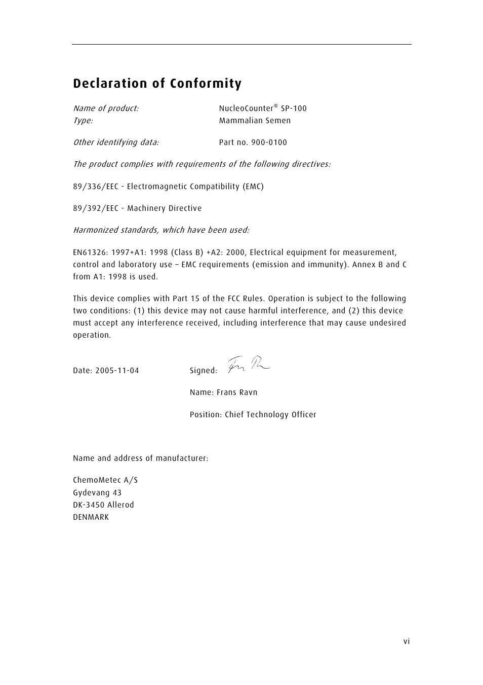 Declaration of conformity | ChemoMetec SP-100 User Manual | Page 7 / 78