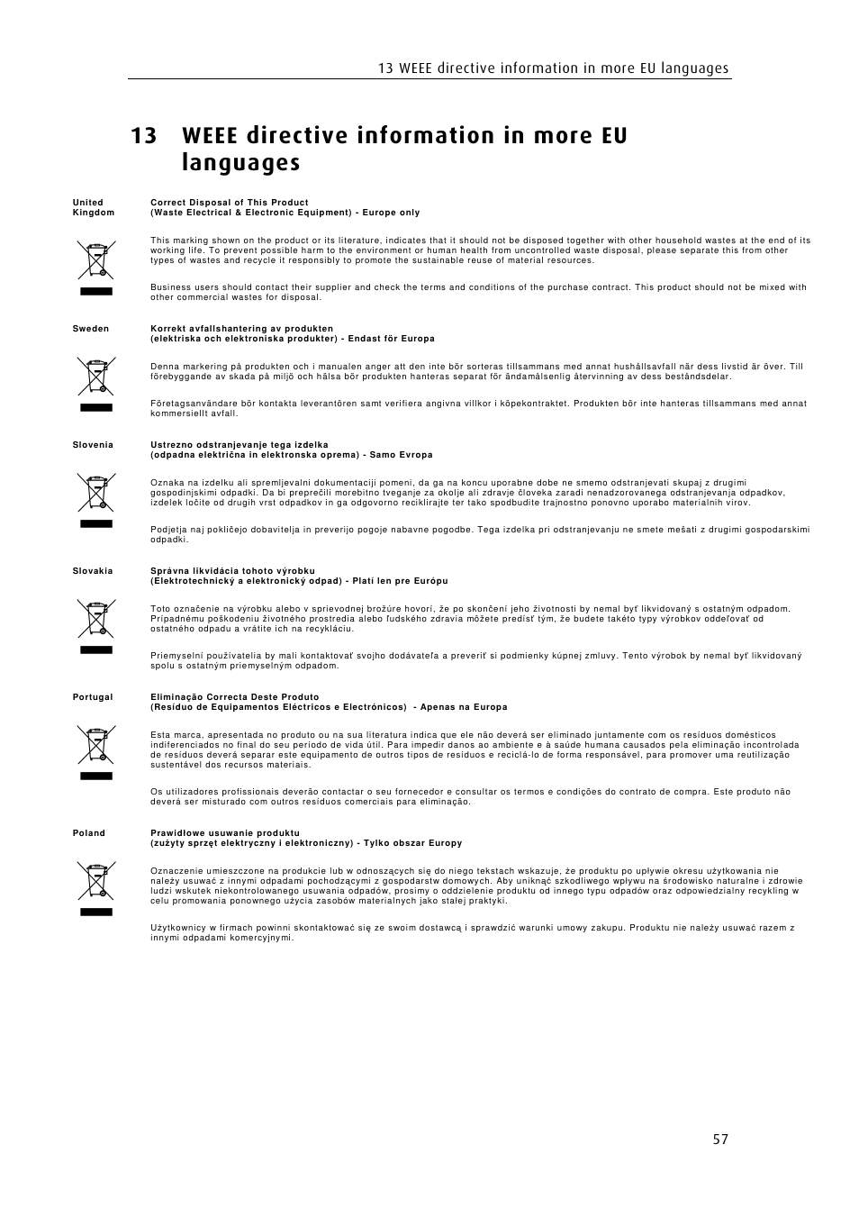 13 weee directive information in more eu languages | ChemoMetec SP-100 User Manual | Page 75 / 78