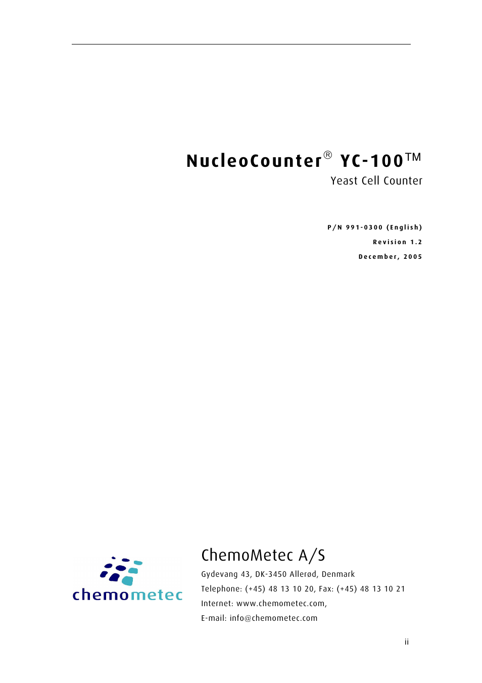 Nucleocounter, Yc-100, Chemometec a/s | ChemoMetec YC-100 User Manual | Page 3 / 60