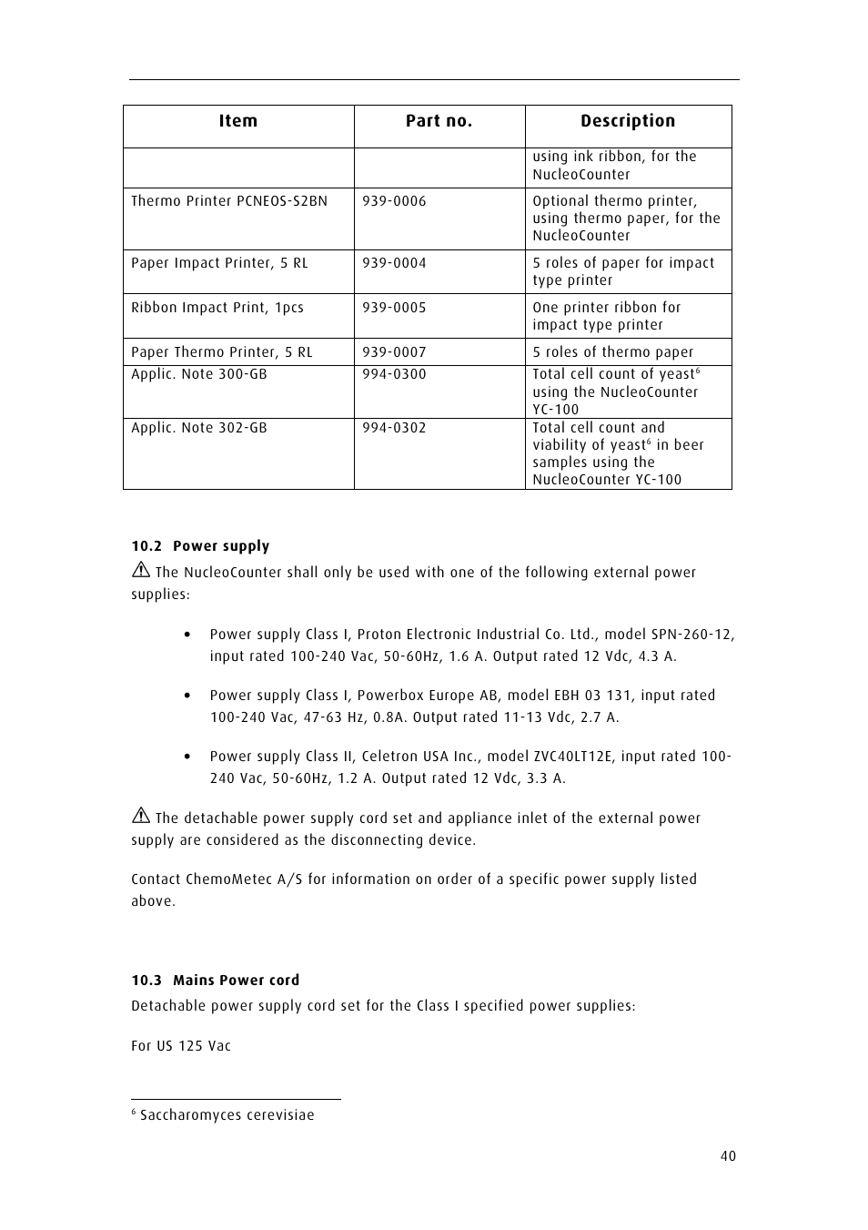 Item part no. description | ChemoMetec YC-100 User Manual | Page 52 / 60