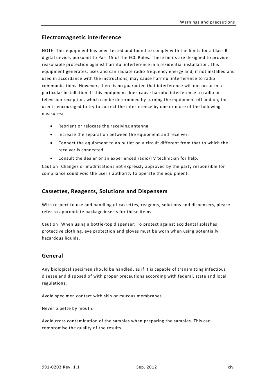 Electromagnetic interference, Cassettes, reagents, solutions and dispensers, General | ChemoMetec NC-200 User Manual | Page 14 / 45