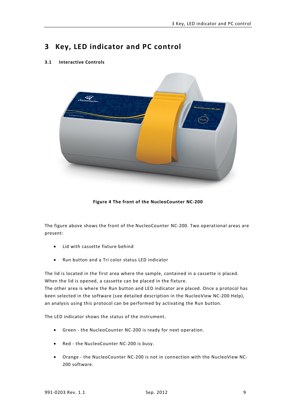 Key, led indicator and pc control, Nteractive, Ontrols | 3 key, led indicator and pc control | ChemoMetec NC-200 User Manual | Page 23 / 45