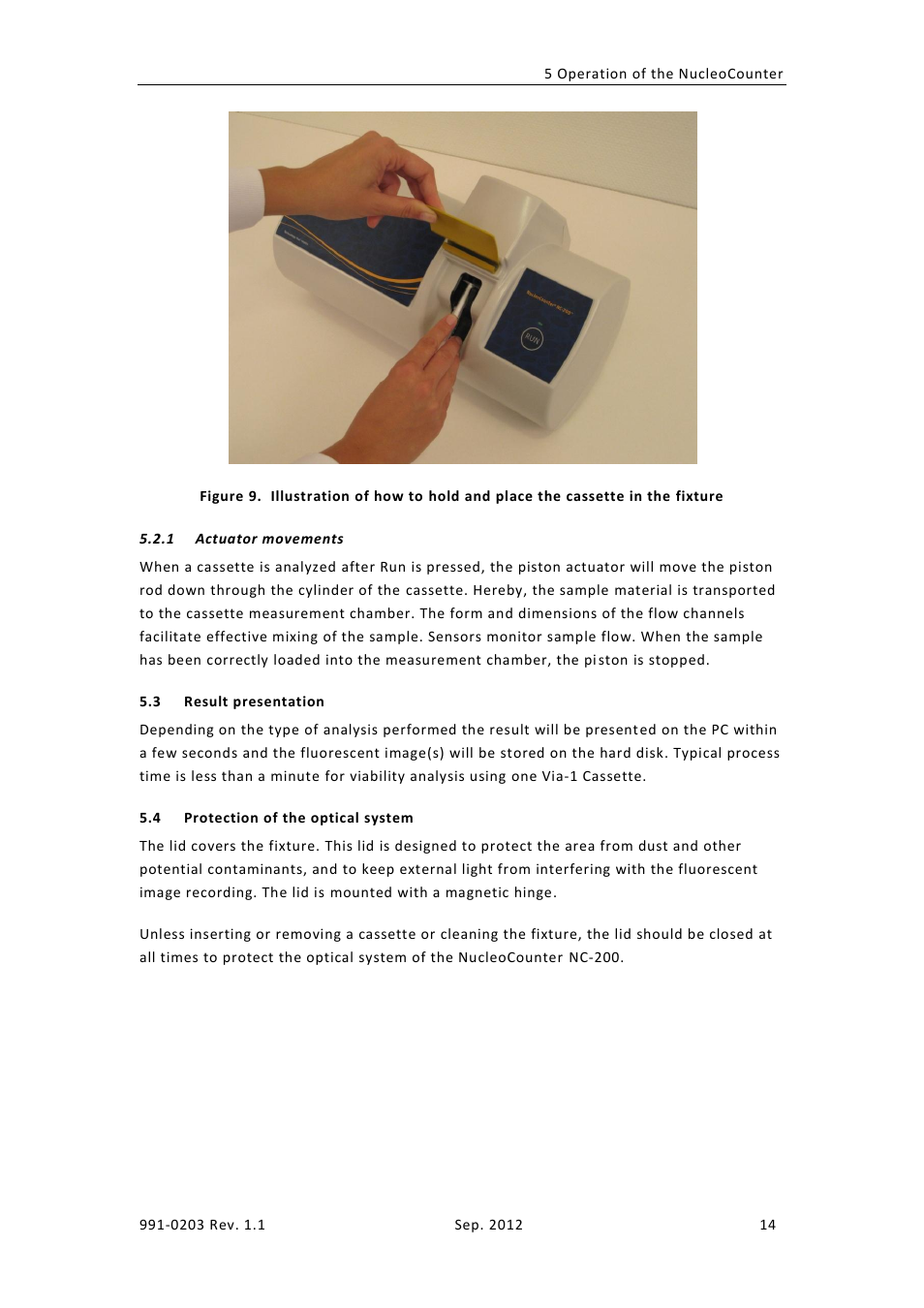 Actuator movements, Esult presentation, Rotection of the optical system | ChemoMetec NC-200 User Manual | Page 28 / 45