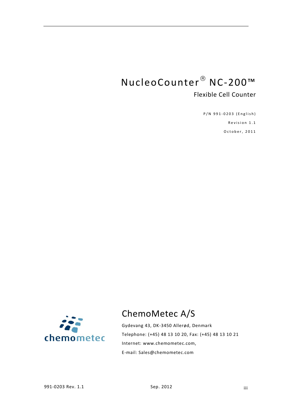 Nucleocounter, Nc-200, Chemometec a/s | ChemoMetec NC-200 User Manual | Page 3 / 45