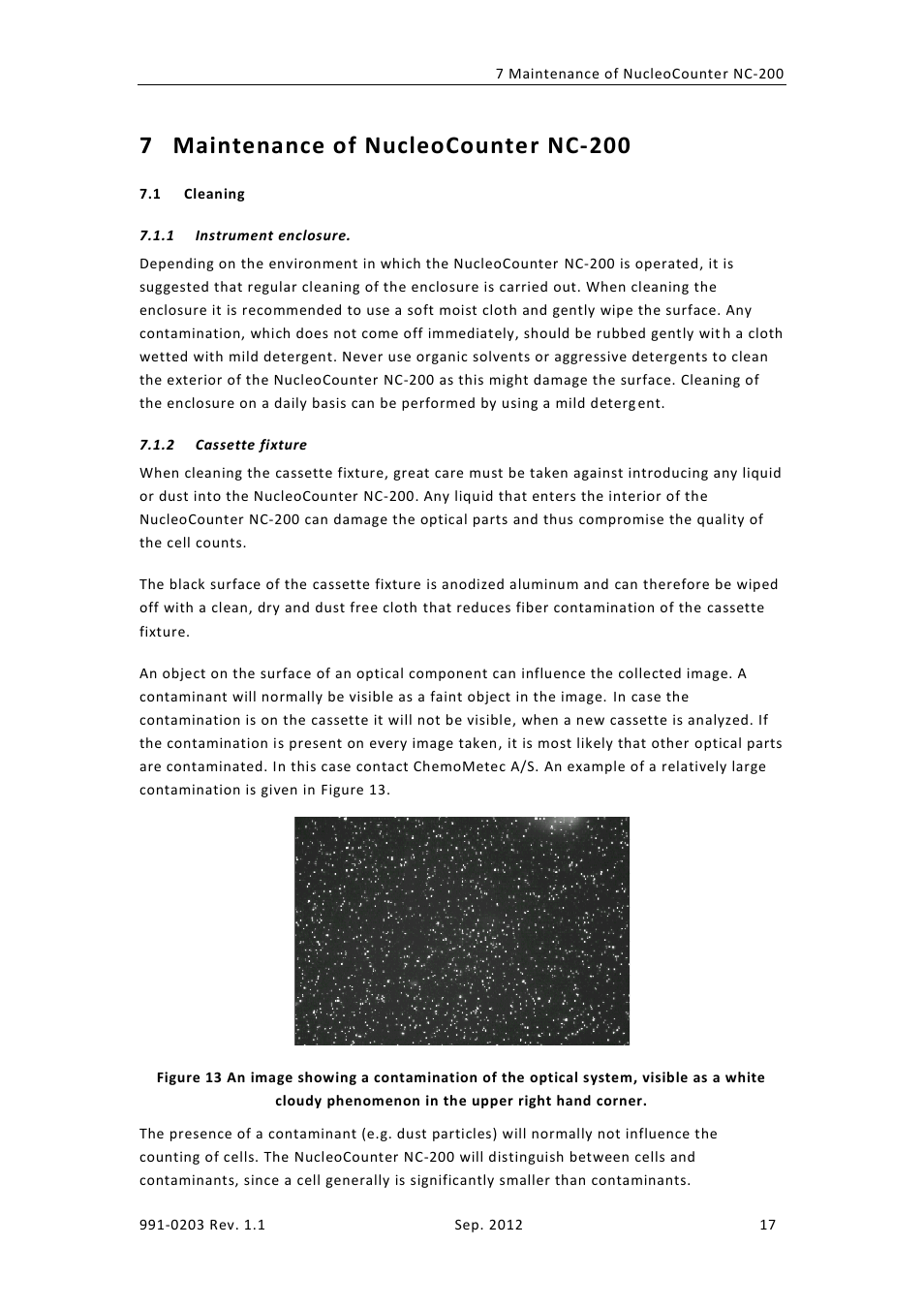 Maintenance of nucleocounter nc-200, Leaning, Instrument enclosure | Cassette fixture, 7 maintenance of nucleocounter nc-200 | ChemoMetec NC-200 User Manual | Page 31 / 45