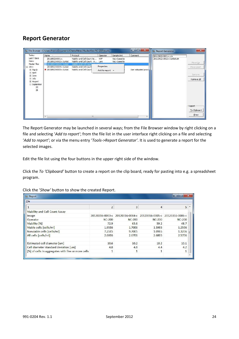 Report generator | ChemoMetec NC-200 User Manual | Page 24 / 47