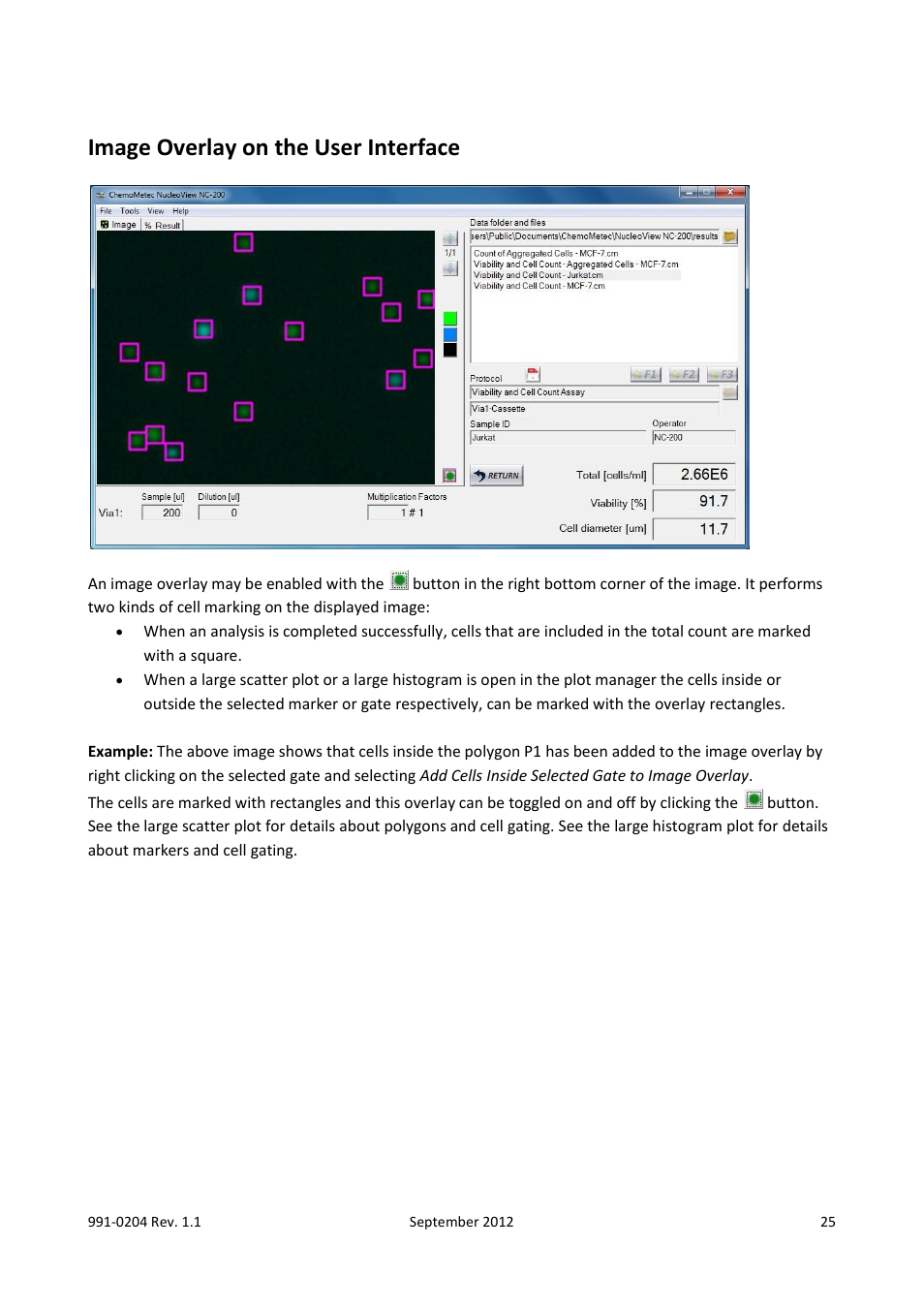 Image overlay on the user interface | ChemoMetec NC-200 User Manual | Page 25 / 47