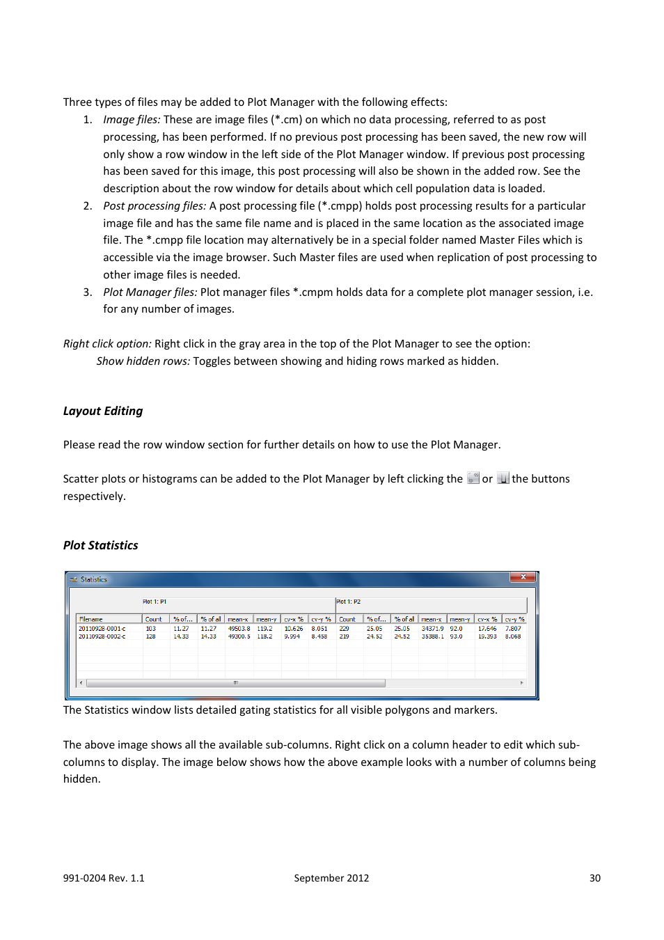 Layout editing, Plot statistics | ChemoMetec NC-200 User Manual | Page 30 / 47